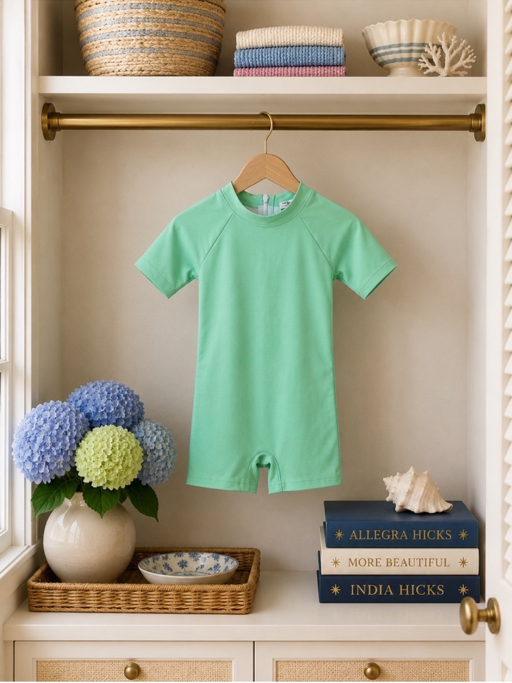 Minnow nwt 5/6T Kids Short-Sleeve Swim Rashguard One-Piece in Mint Green